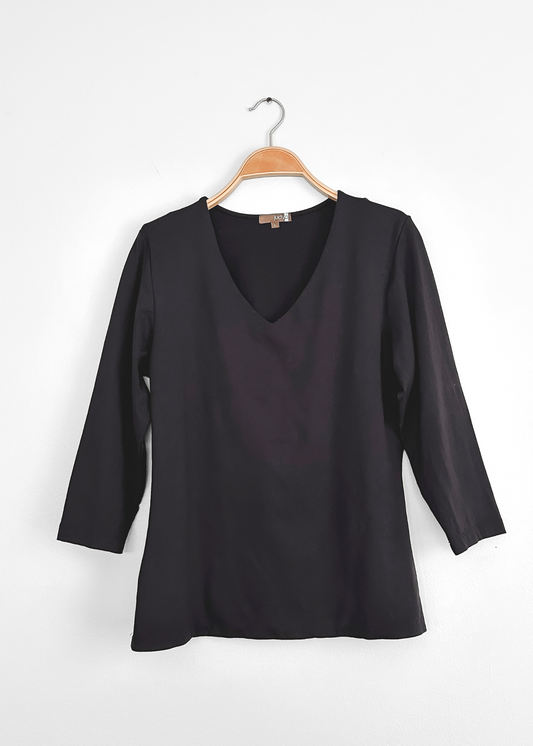 JudyP Black Karen Relaxed Fit V-Neck 3/4 Sleeve Top (L)