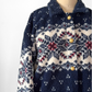 Vintage 90s Cena Navy Nordic Fuzzy Fleece Gold Button Cardigan Sweater (L)