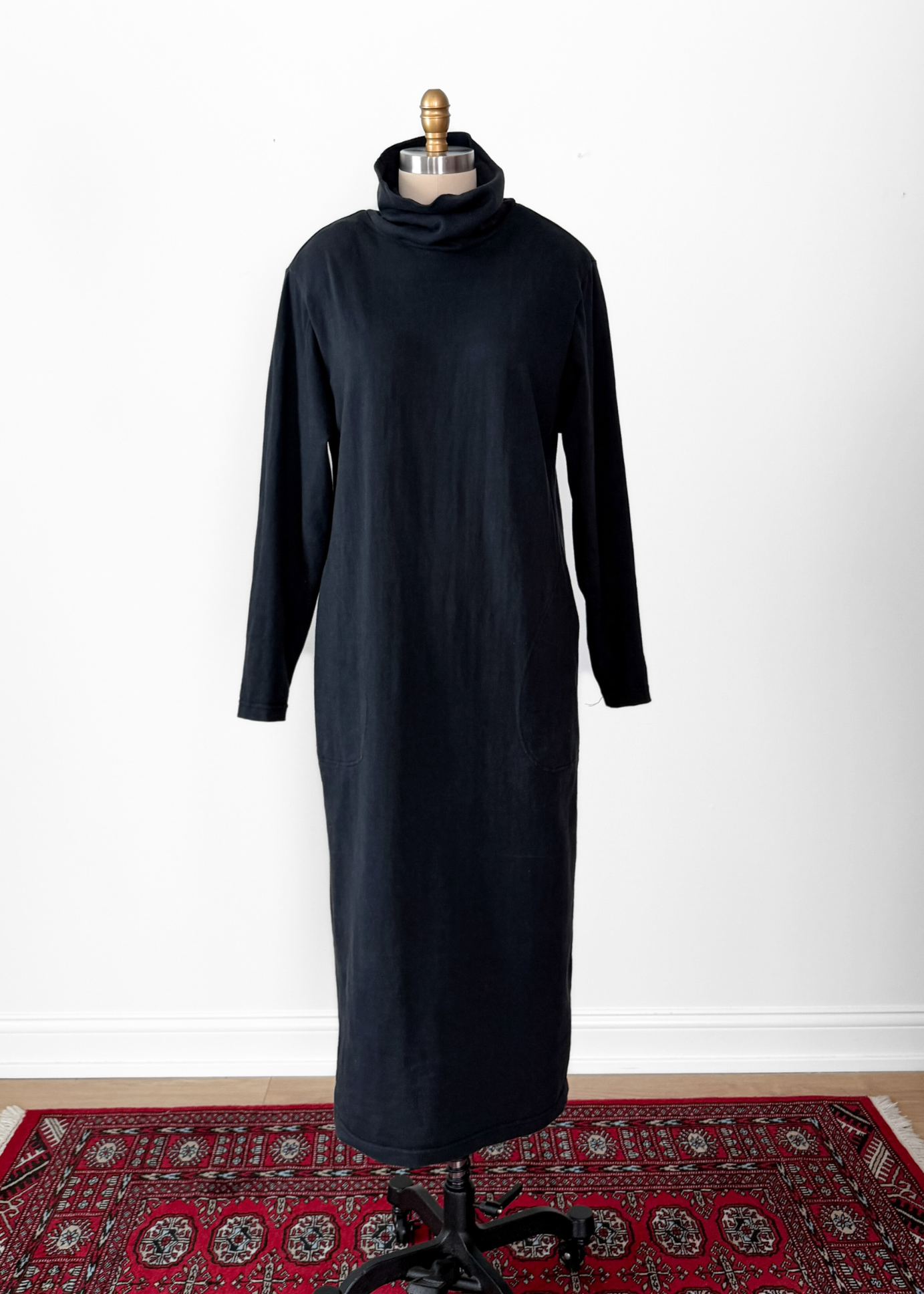 Vintage 80s Banana Republic 100% Cotton Knit Black Structured Shoulder Dress (L)