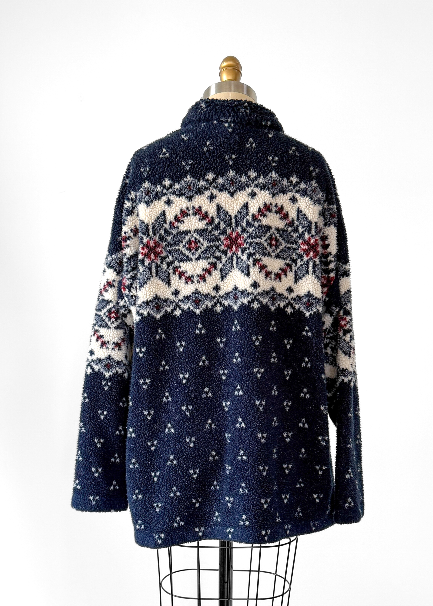 Vintage 90s Cena Navy Nordic Fuzzy Fleece Gold Button Cardigan Sweater (L)