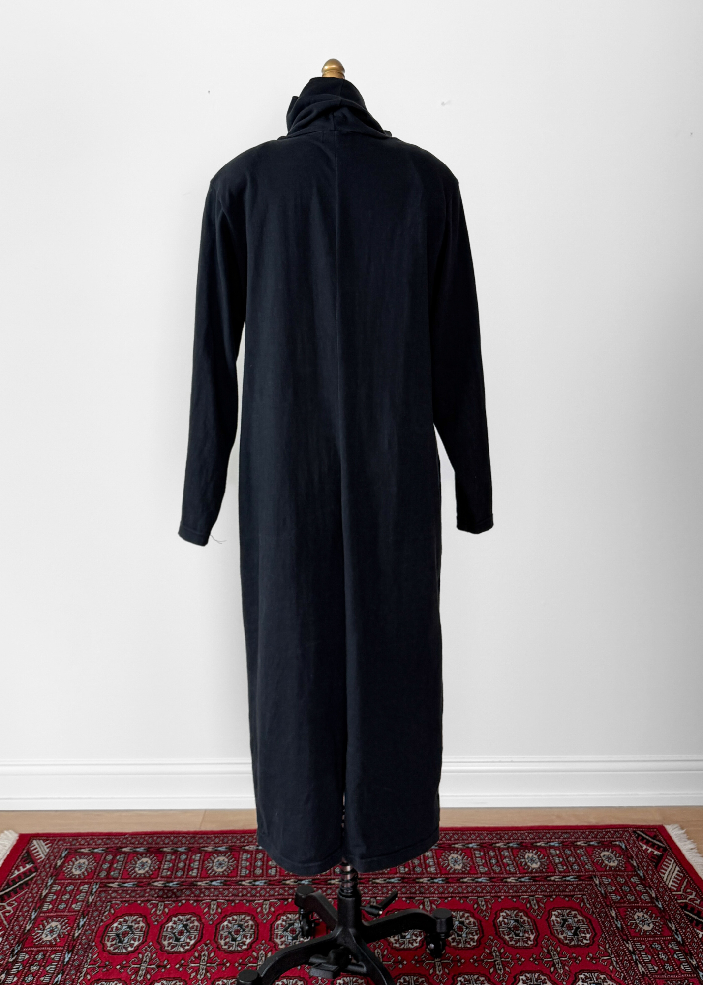 Vintage 80s Banana Republic 100% Cotton Knit Black Structured Shoulder Dress (L)