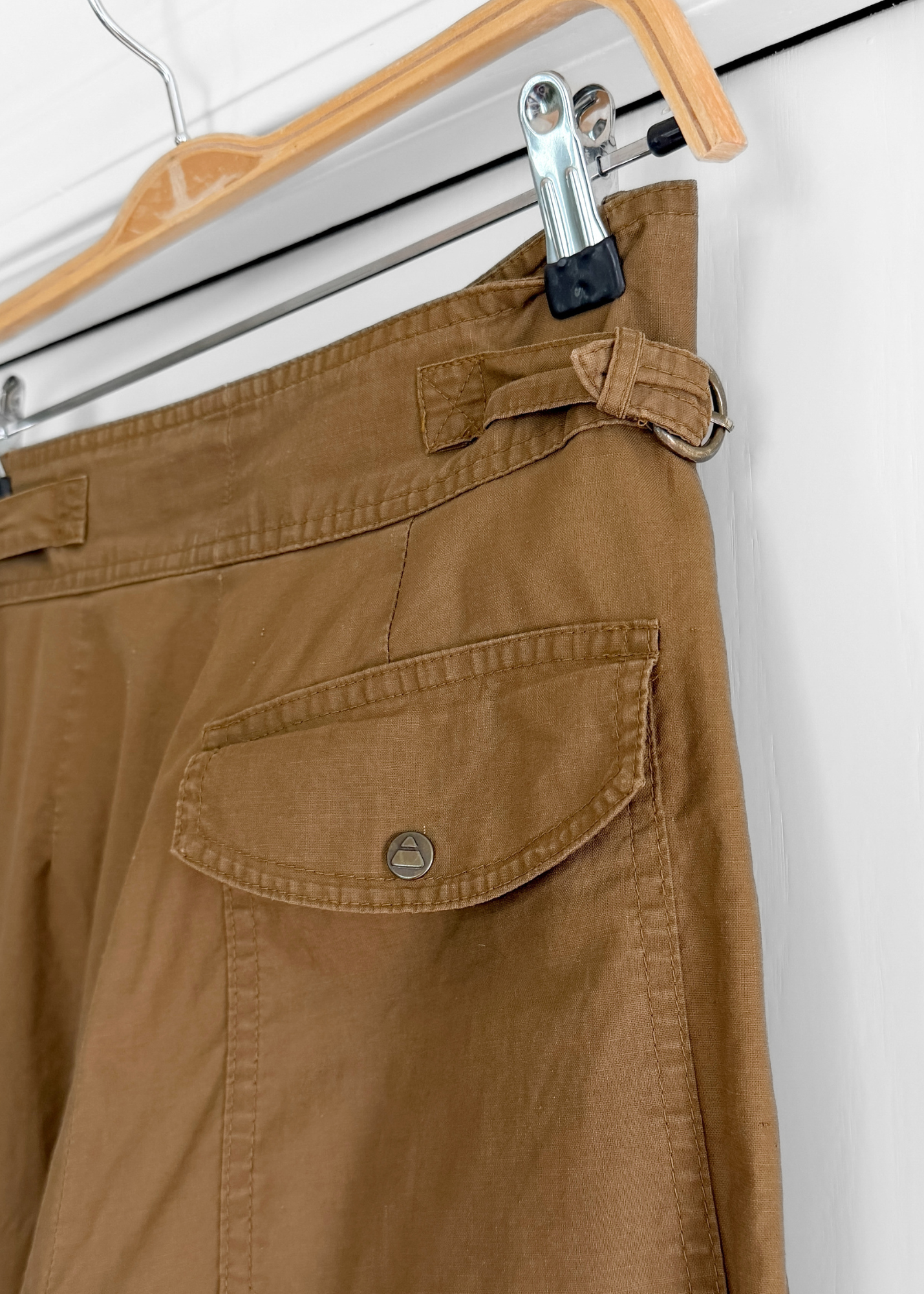 Vintage 90s Liz Claiborne Khaki Brown Buckle Waist Tapered Snap Ankle Cotton Pants