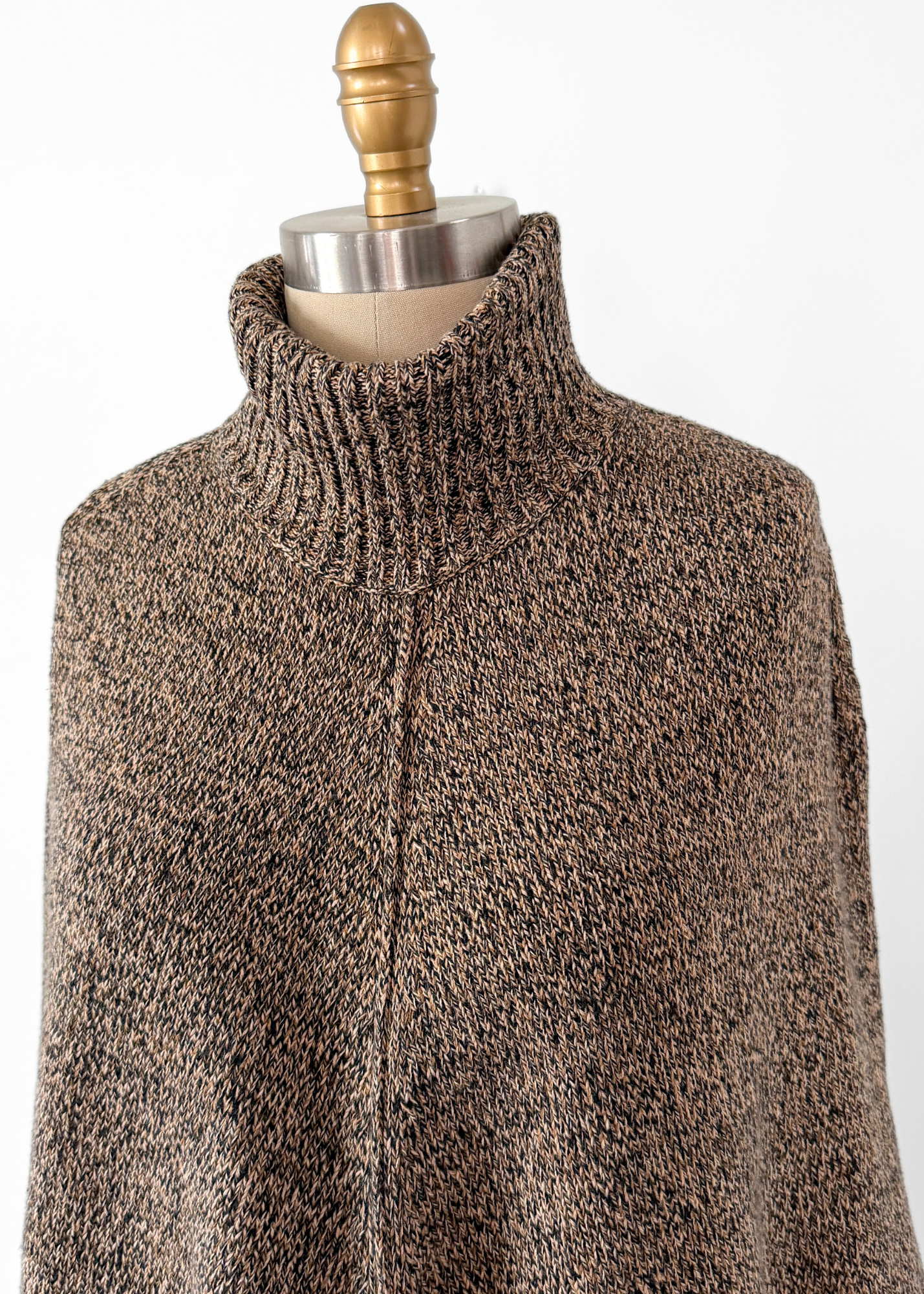 Pria Brown & Black Marled 100% Cotton Fringe Knit Poncho