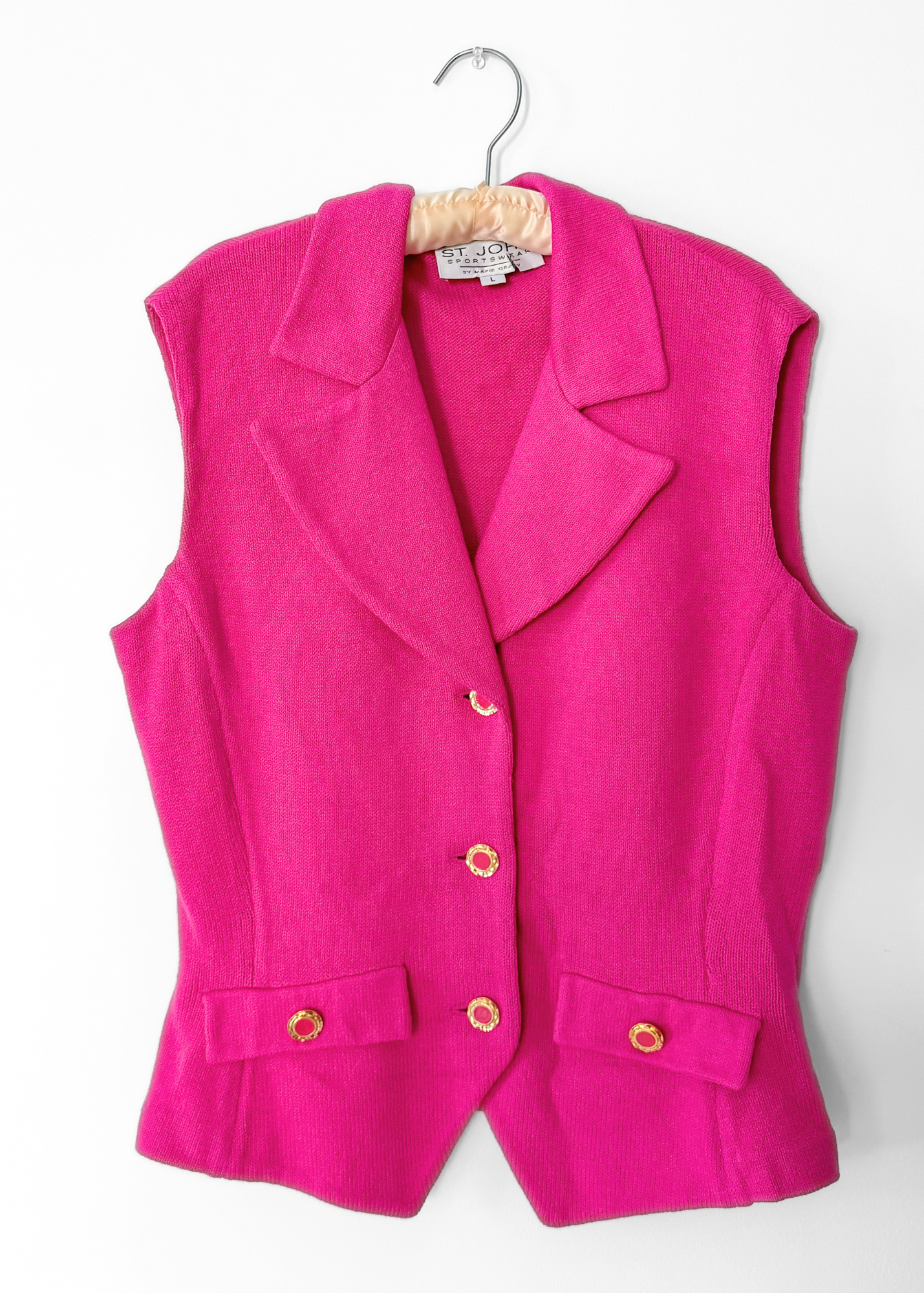 Vintage 90s St. John Pink Gold Button  Knit Vest Top (L)