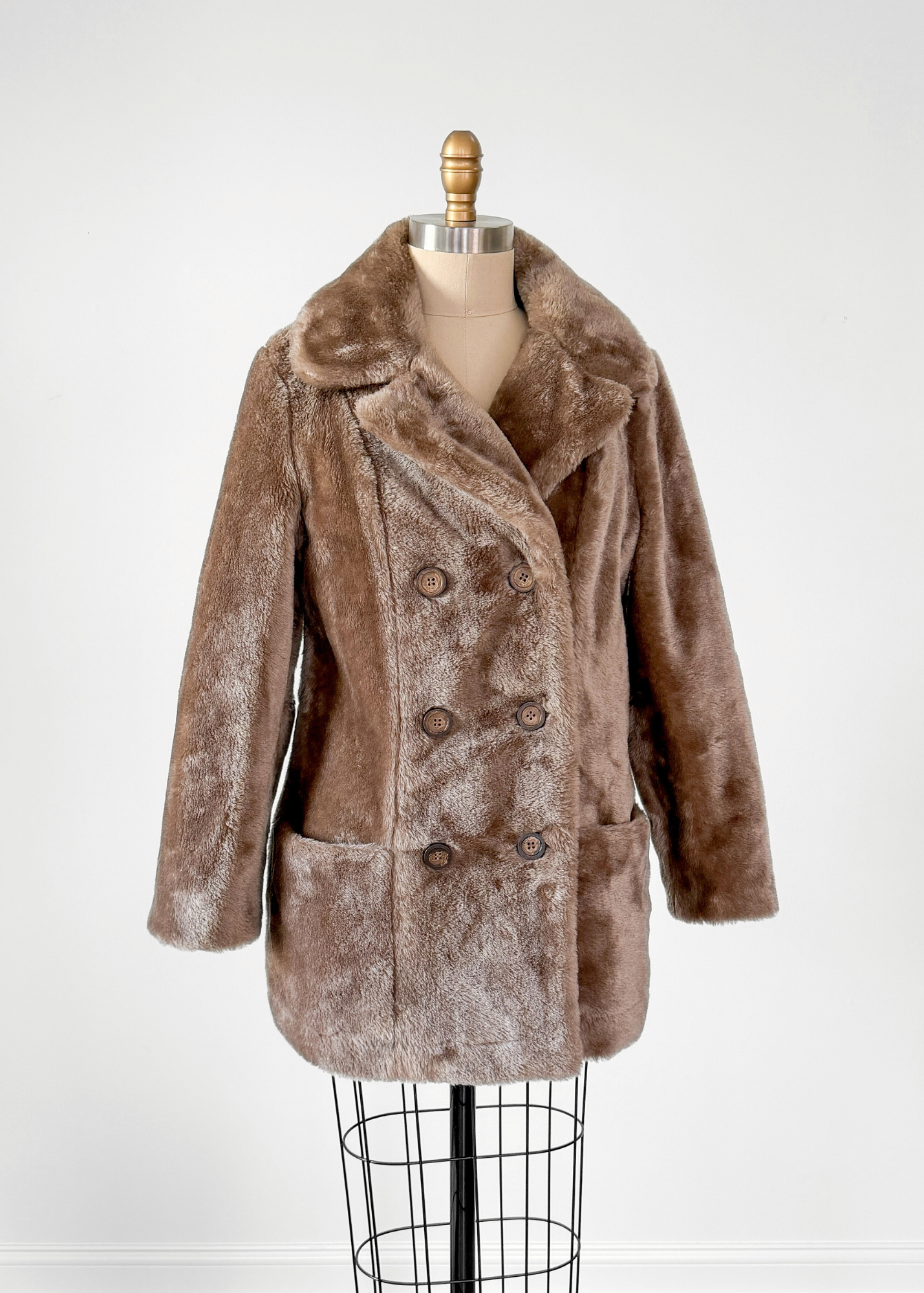 Vintage 80s White Stag Taupe Brown Faux Fur Coat (M)