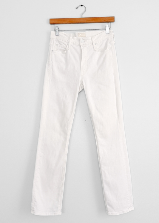 MOTHER The Hustler Ankle Fray Jeans in Glass Slipper White Denim (27)