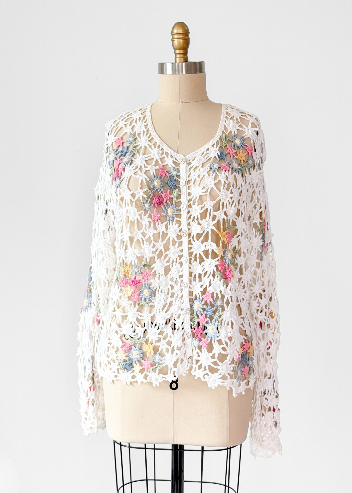 Vintage 00s Susan Bristol Floral Crochet Cardigan (XL)