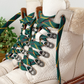 Frye Samantha Hiker Combat in Ivory Leather Shearling and Green Laces Winter Boots (7.5)
