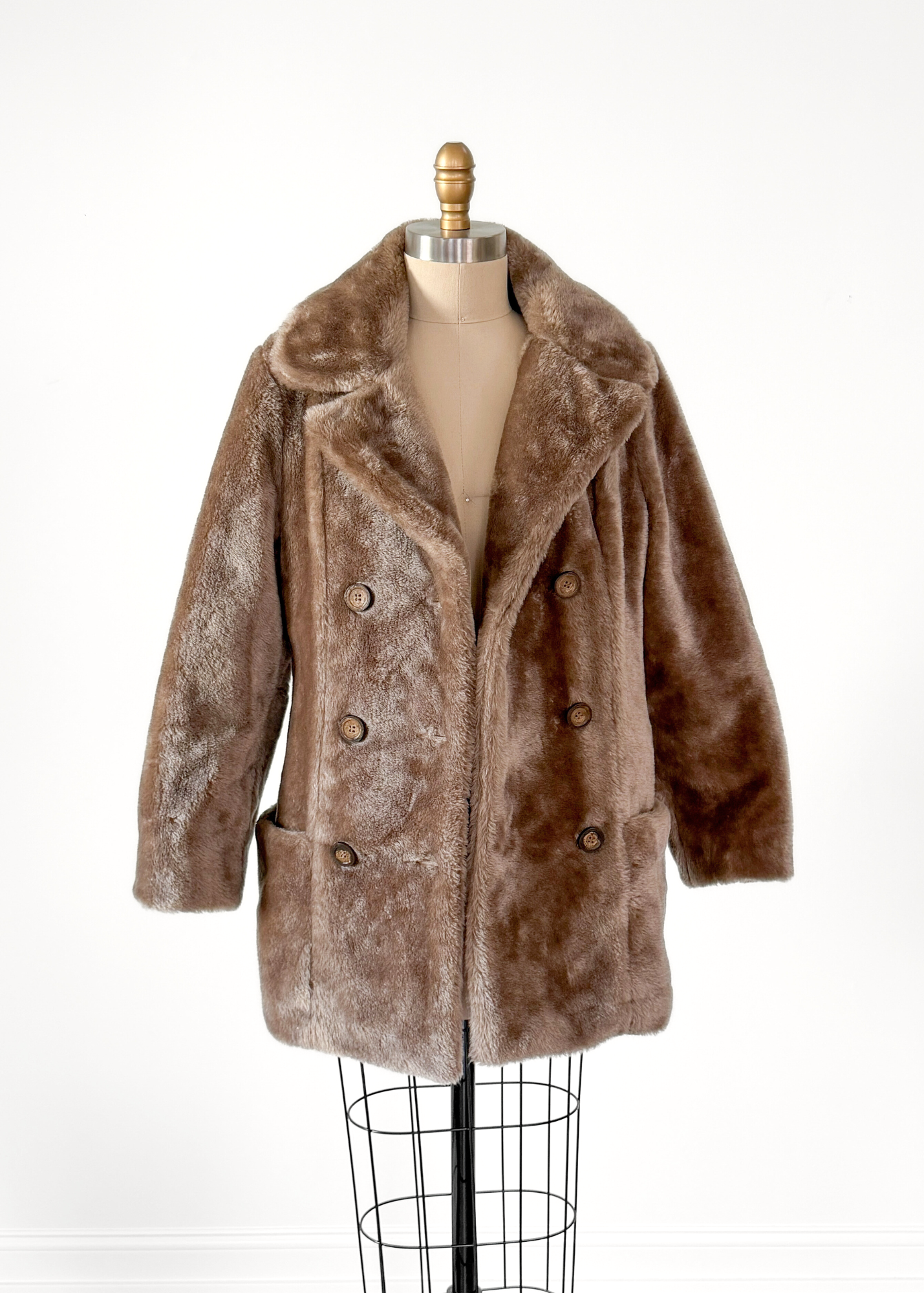Vintage 80s White Stag Taupe Brown Faux Fur Coat (M)