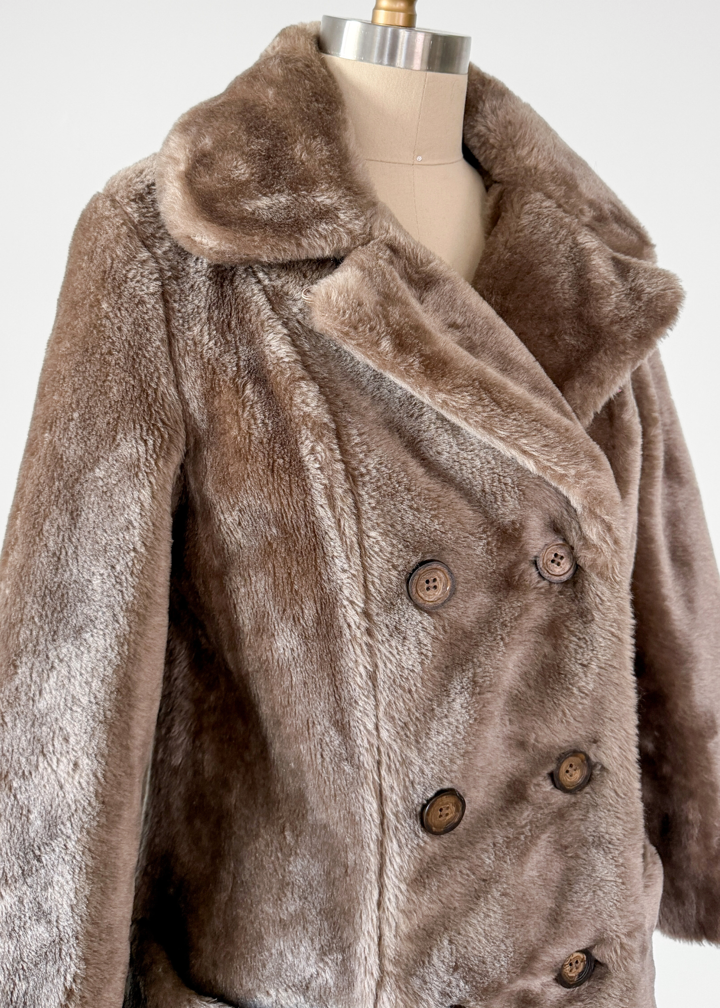 Vintage 80s White Stag Taupe Brown Faux Fur Coat (M)