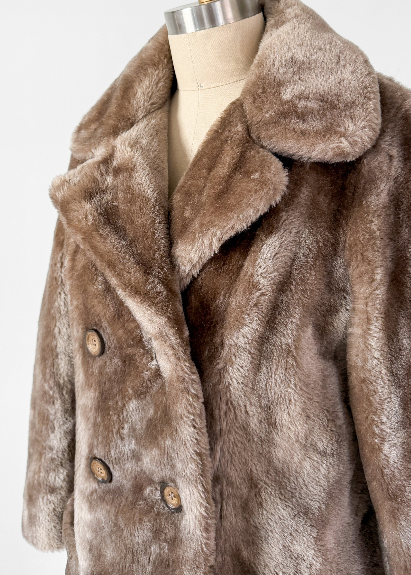 Vintage 80s White Stag Taupe Brown Faux Fur Coat (M)