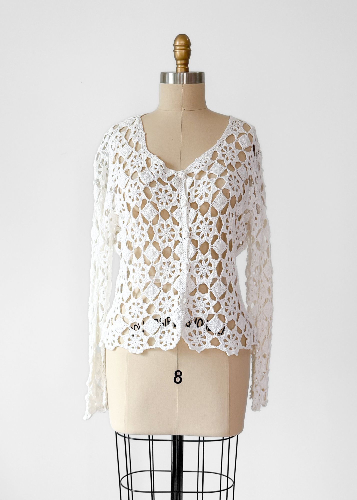 Vintage 00s White Crochet Feminine Cardigan (L)