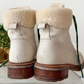 Frye Samantha Hiker Combat in Ivory Leather Shearling and Green Laces Winter Boots (7.5)