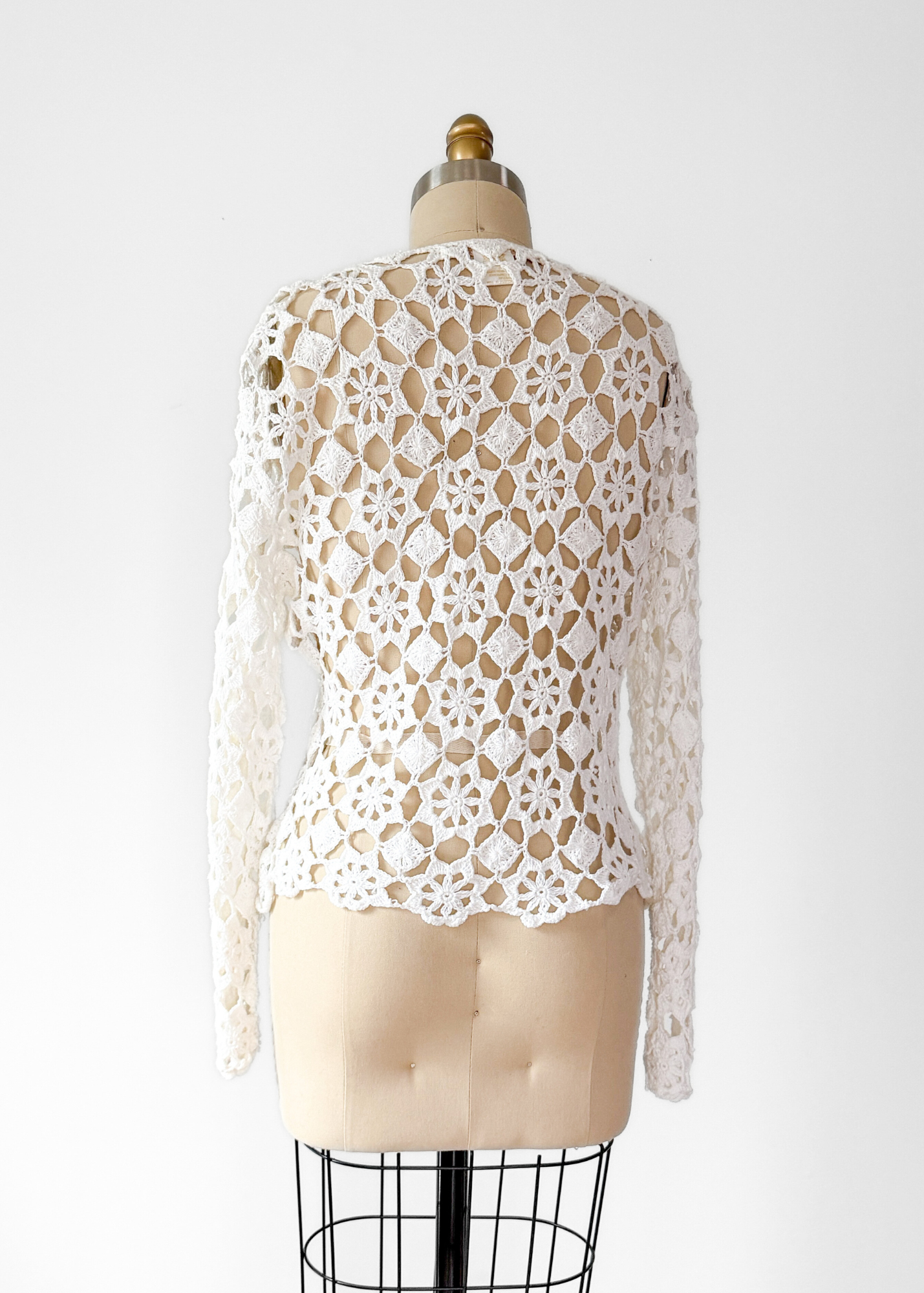 Vintage 00s White Crochet Feminine Cardigan (L)