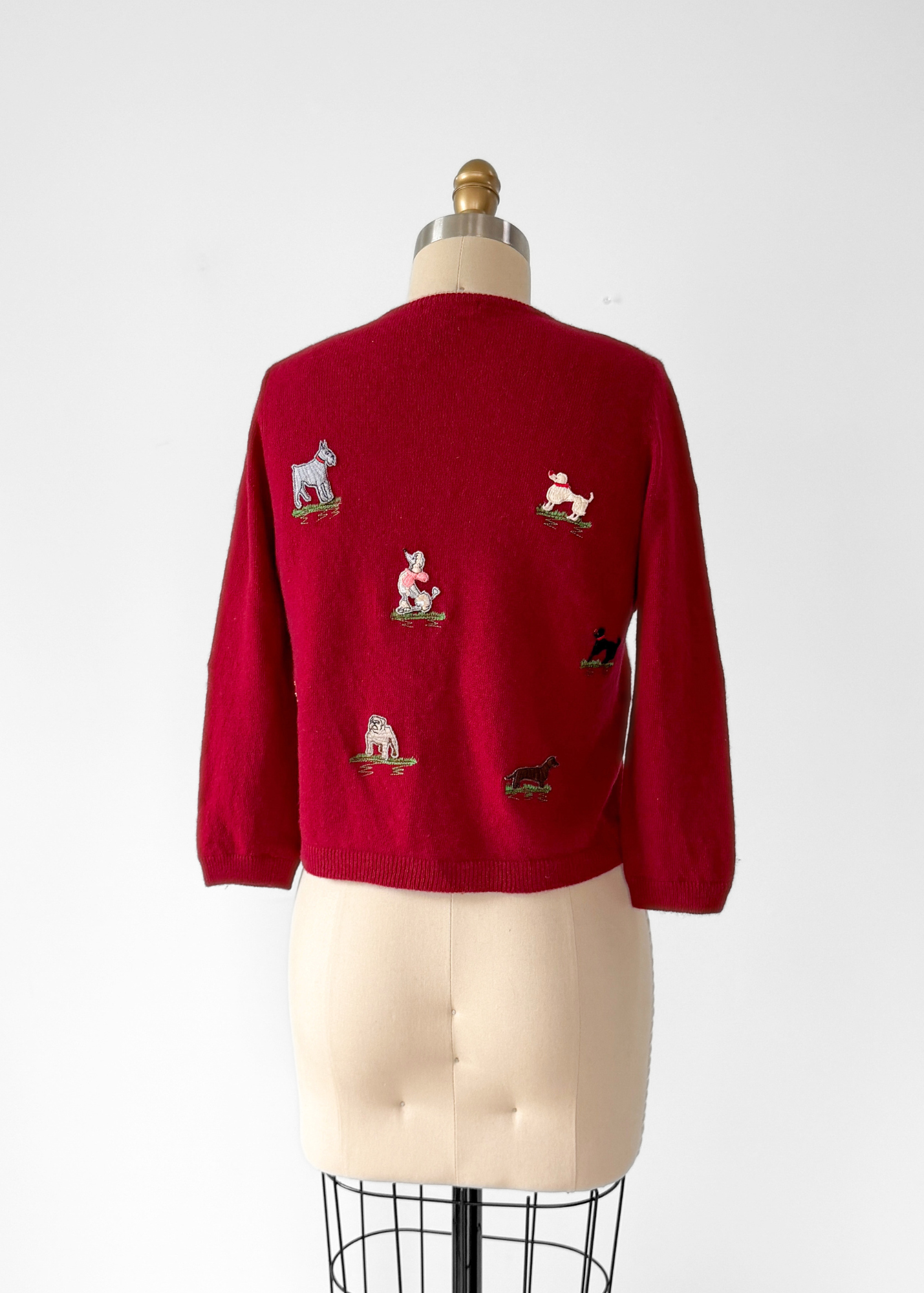 Rare Vintage 2000 Anthropologie Dark Red Lambswool Cashmere Dog Show Cardigan