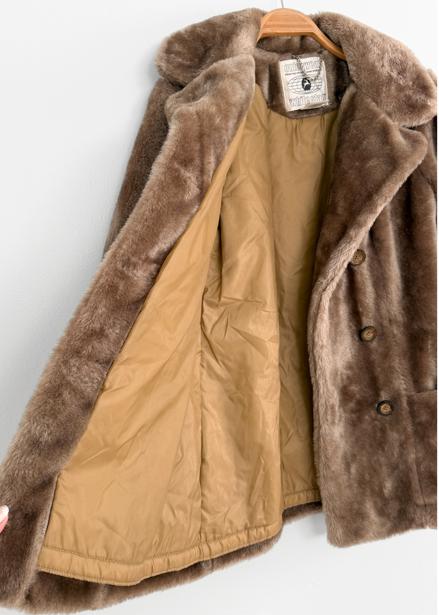 Vintage 80s White Stag Taupe Brown Faux Fur Coat (M)