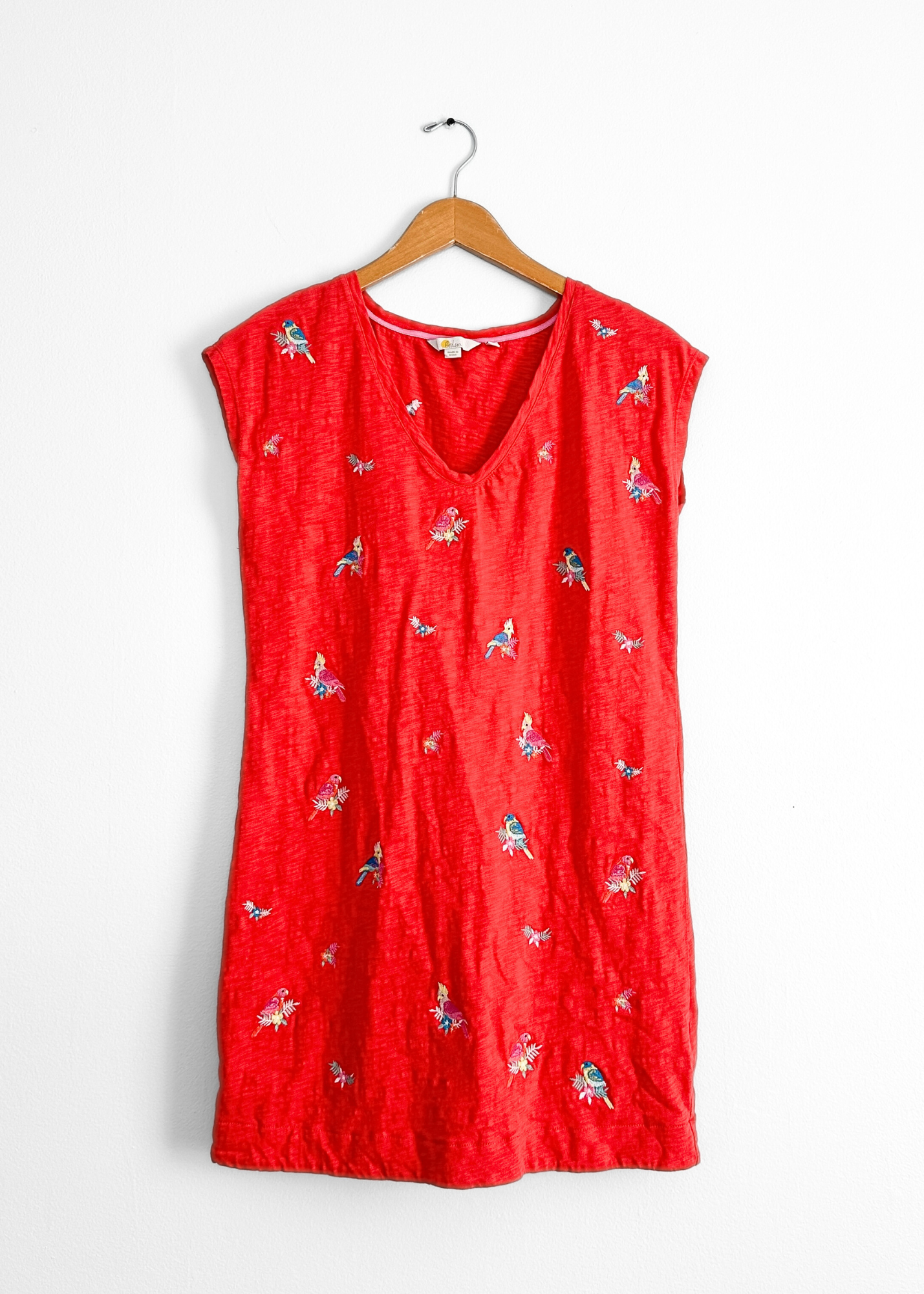 Boden Bright Red Polly Parrot Embroidered Sun Dress (4P or S)