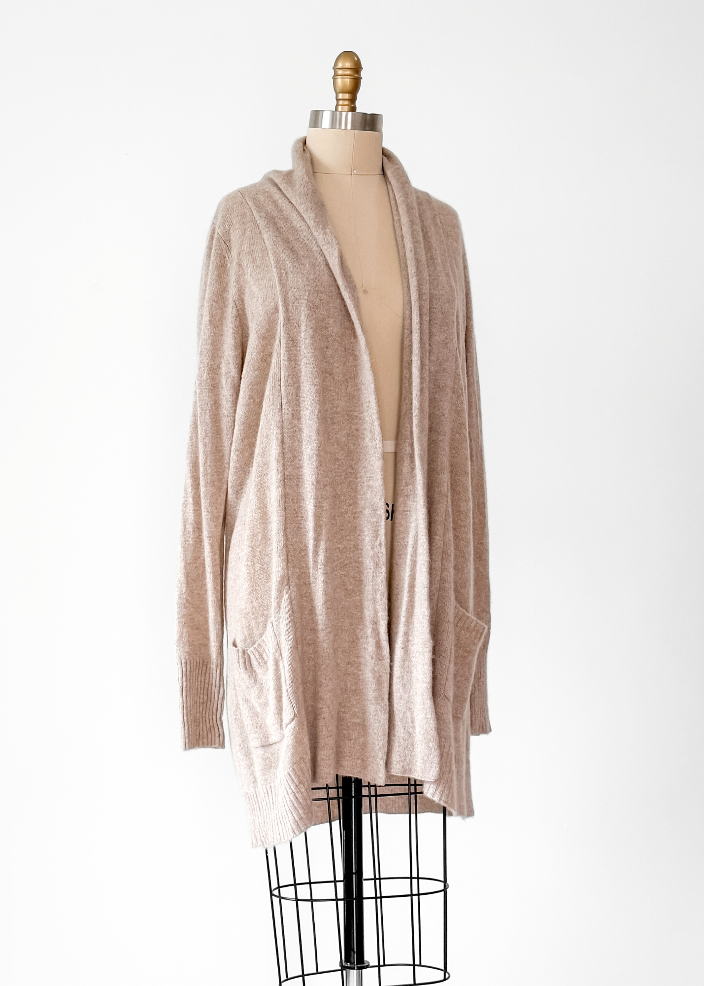 360 Cashmere Light Brown Tan Long Cardigan (L)