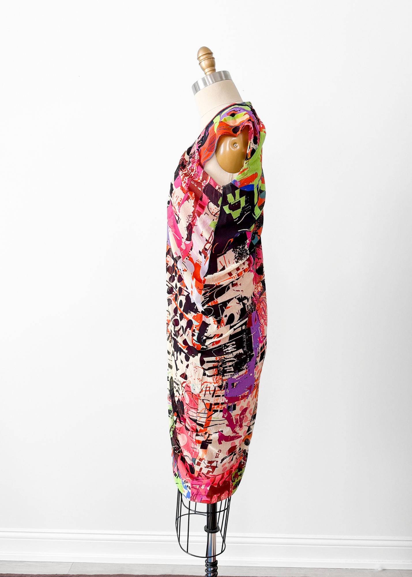 Fuzzi Abstract Mesh Draped Sleeveless Zip Shoulder Dress (L)