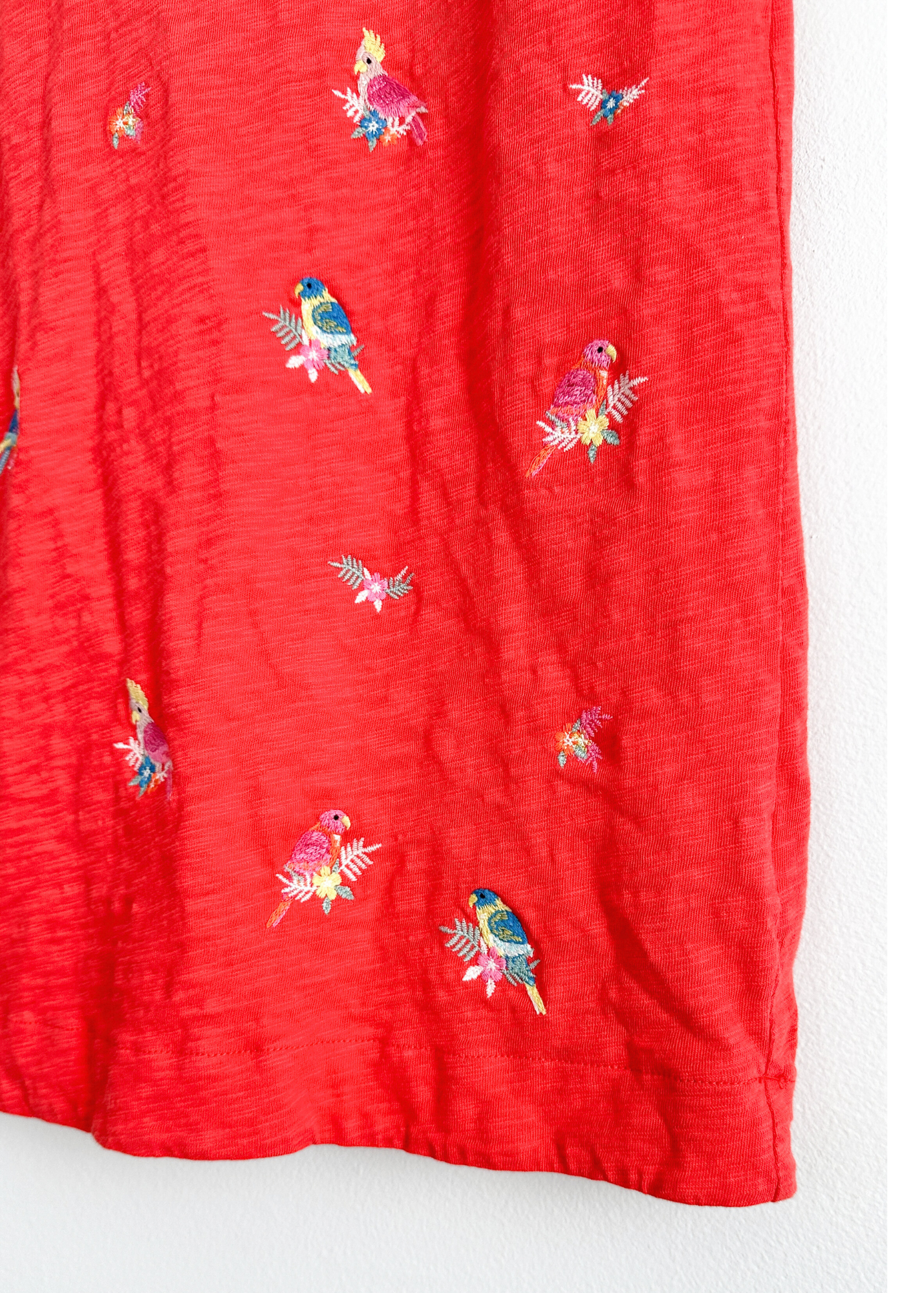 Boden Bright Red Polly Parrot Embroidered Sun Dress (4P or S)