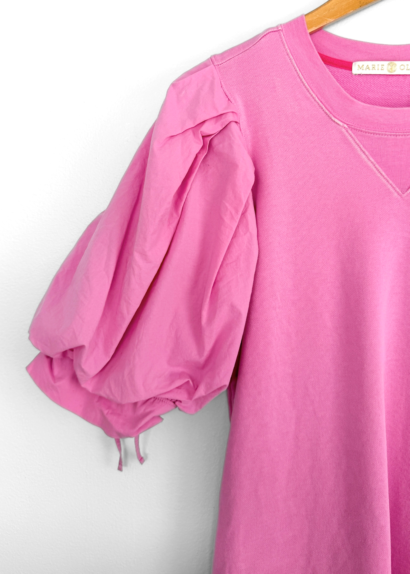 Marie Oliver Petal Pink Shane Dress French Terry Cotton Poplin Puff Sleeve (L)