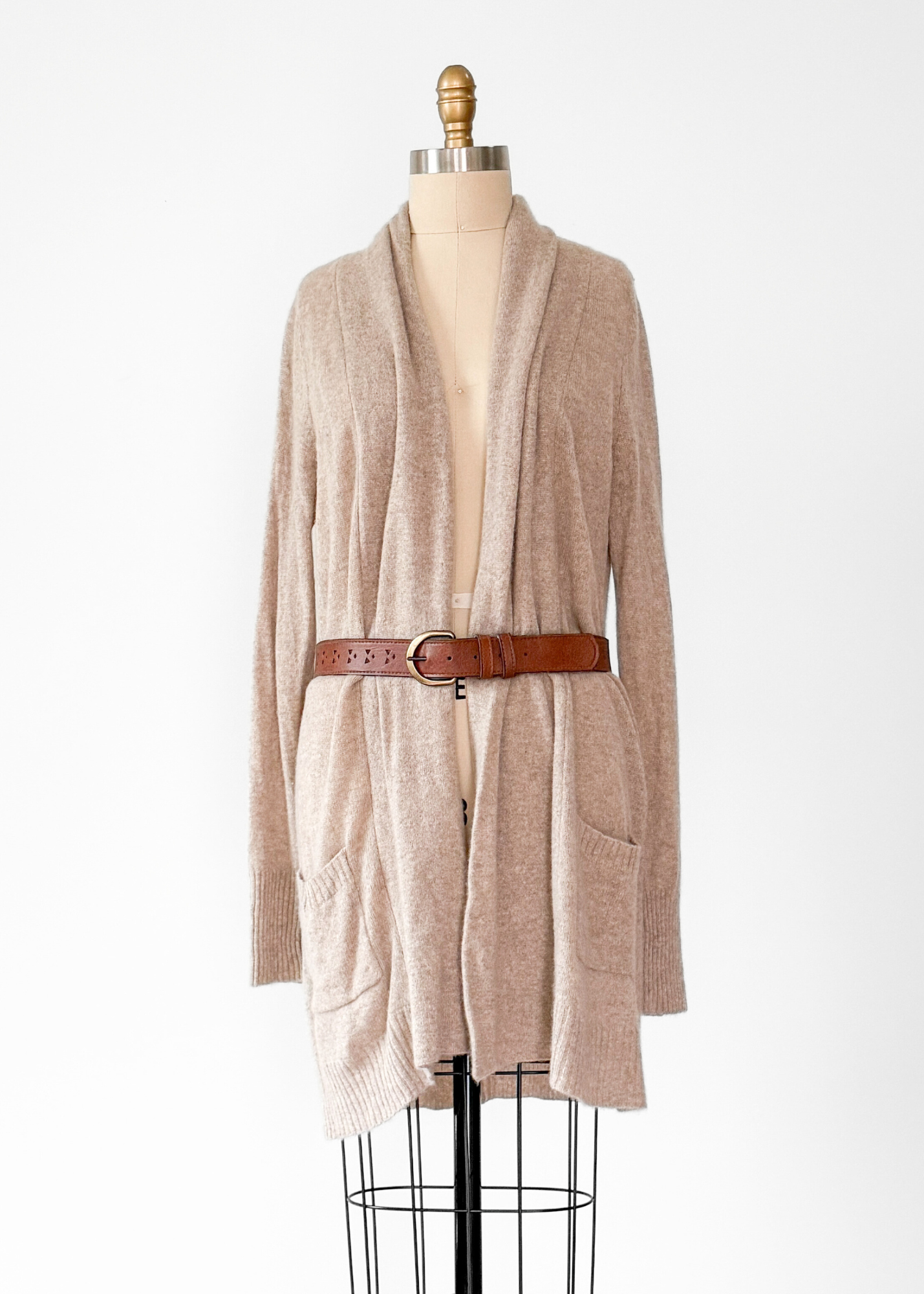 360 Cashmere Light Brown Tan Long Cardigan (L)
