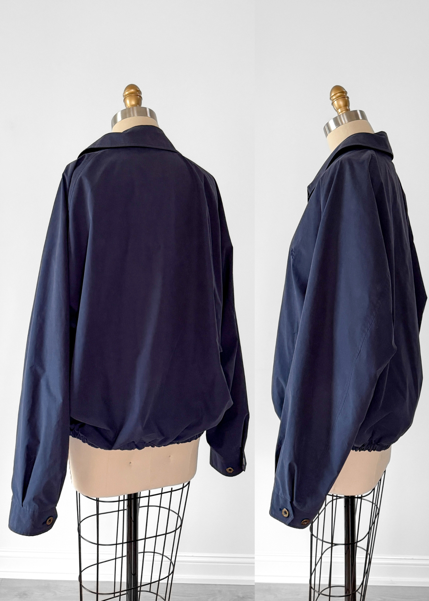 Vintage 90s Burberry Harrington Navy Cotton Windbreaker Spring Men's Jacket (XL)