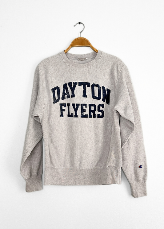 Vintage 00s Dayton Flyers Gray Navy Champion Reverse Weave Pullover Sweatshirt (S)