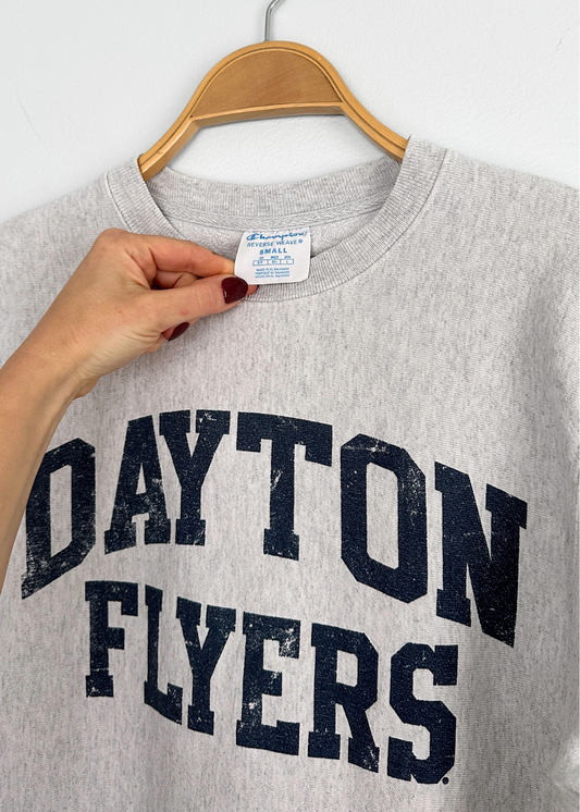Vintage 00s Dayton Flyers Gray Navy Champion Reverse Weave Pullover Sweatshirt (S)