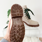 Frye Samantha Hiker Combat in Ivory Leather Shearling and Green Laces Winter Boots (7.5)