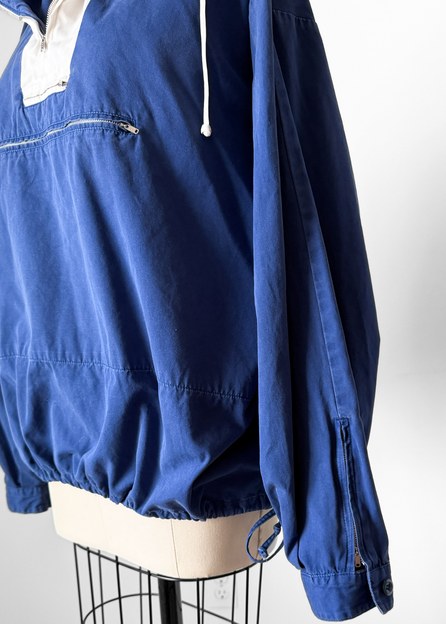 Vintage 90s J.Crew Navy White Two-Tone Anorak Windbreaker Prep Jacket (L)