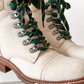 Frye Samantha Hiker Combat in Ivory Leather Shearling and Green Laces Winter Boots (7.5)