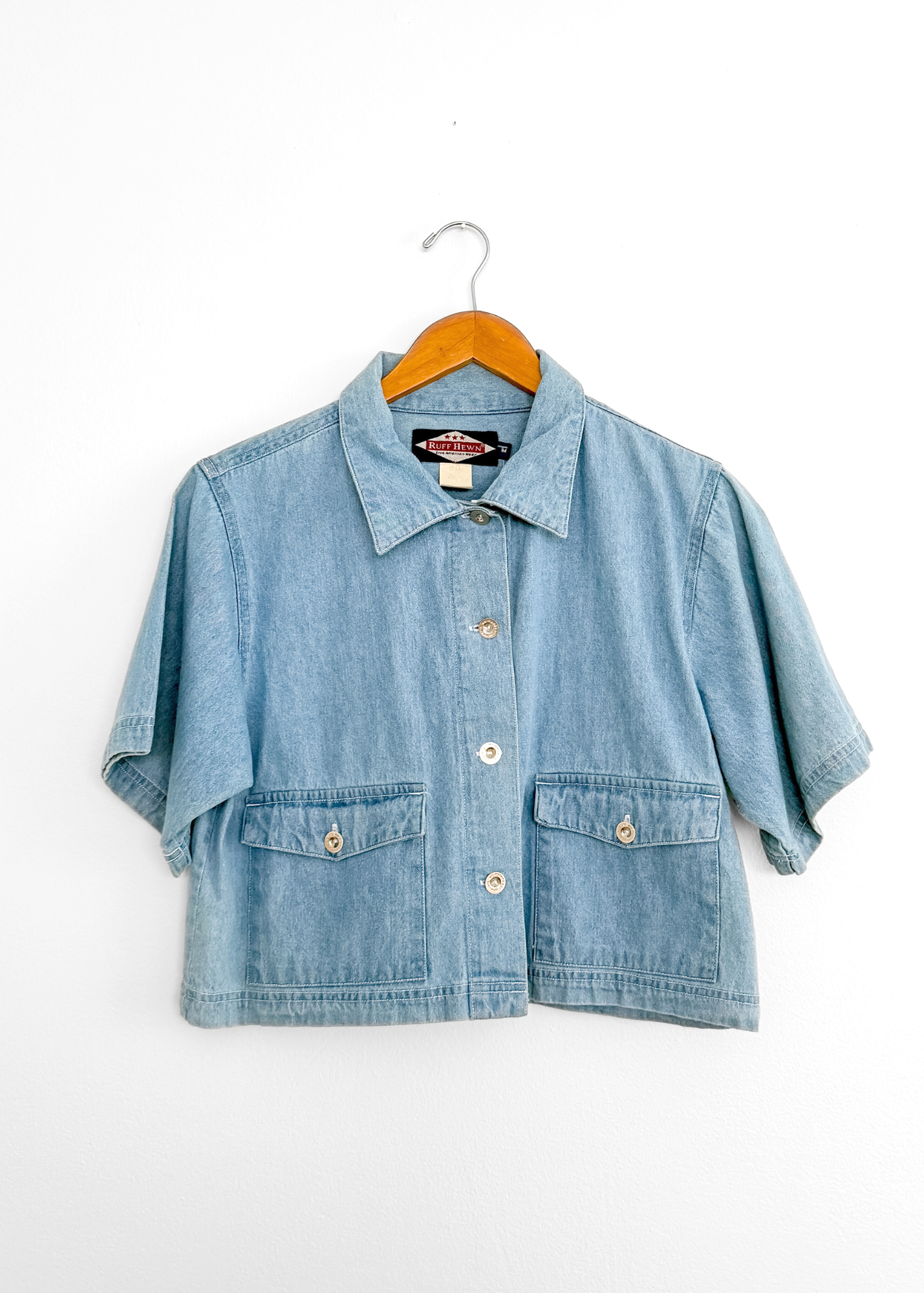 Vintage 90s Ruff Hewn Denim Boxy Crop Top Button Down (M)