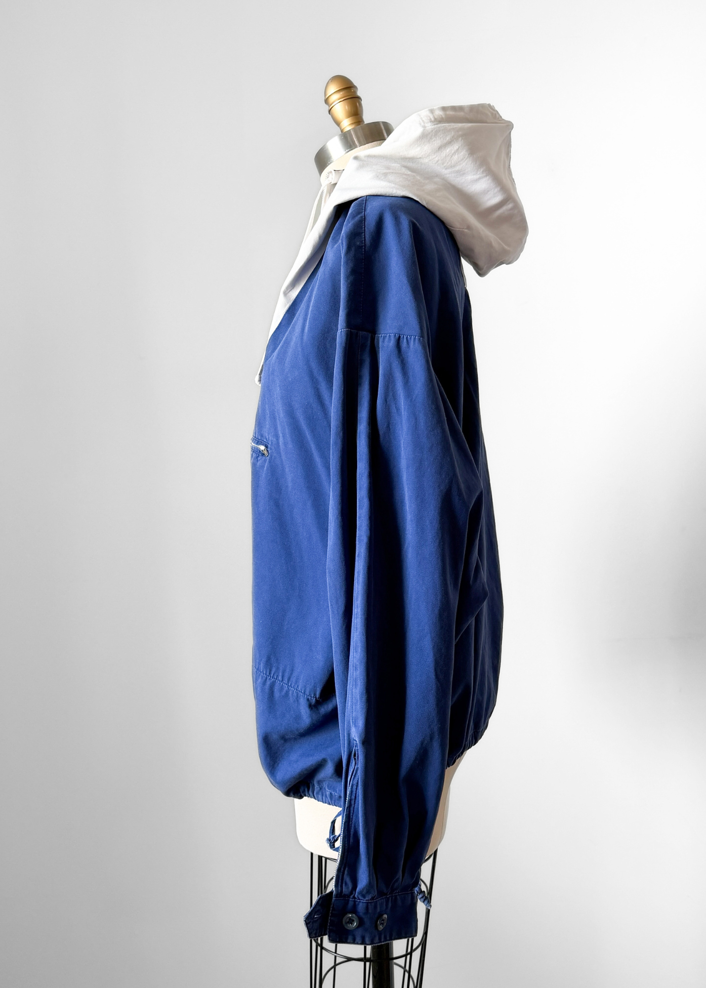 Vintage 90s J.Crew Navy White Two-Tone Anorak Windbreaker Prep Jacket (L)