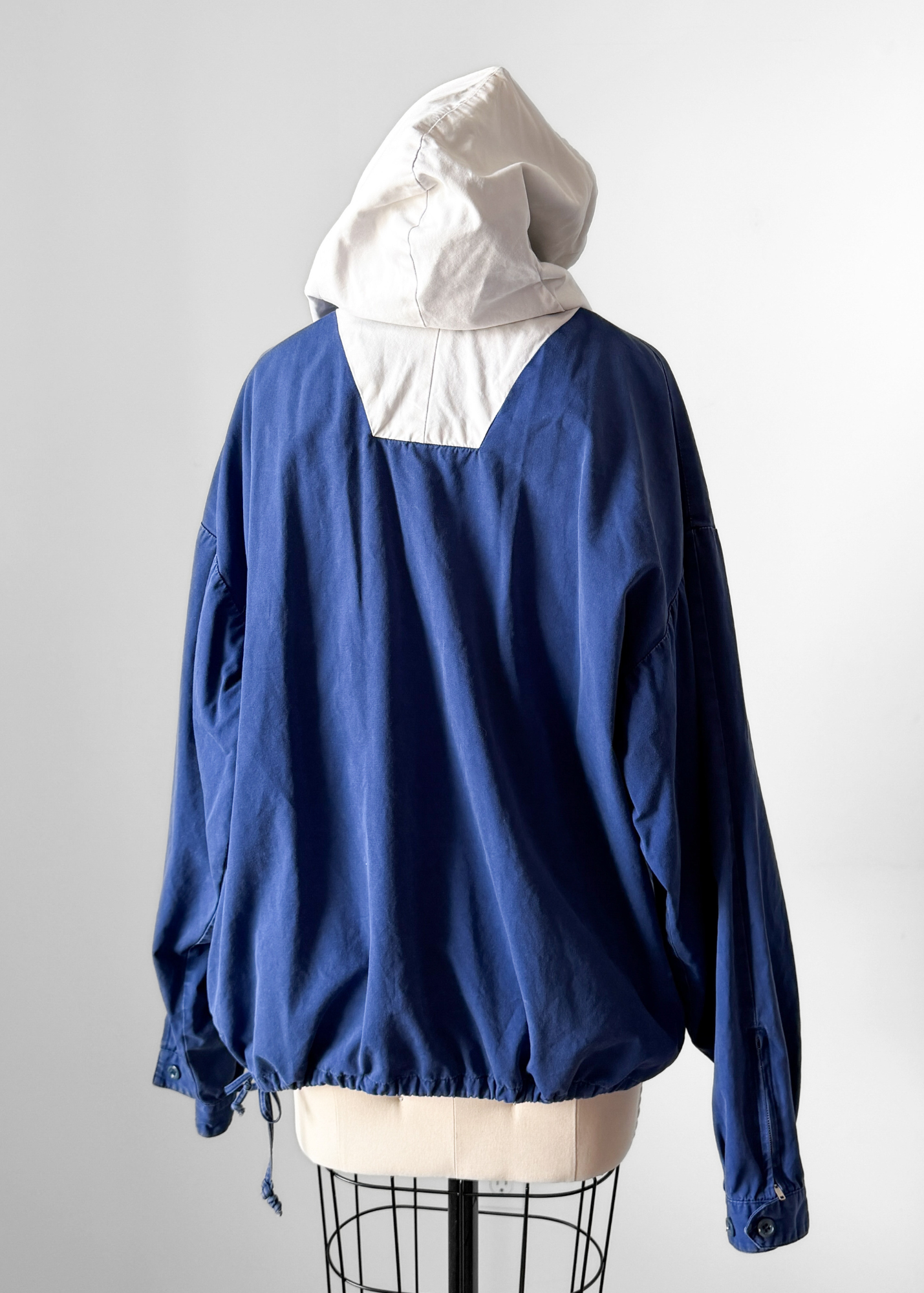 Vintage 90s J.Crew Navy White Two-Tone Anorak Windbreaker Prep Jacket (L)