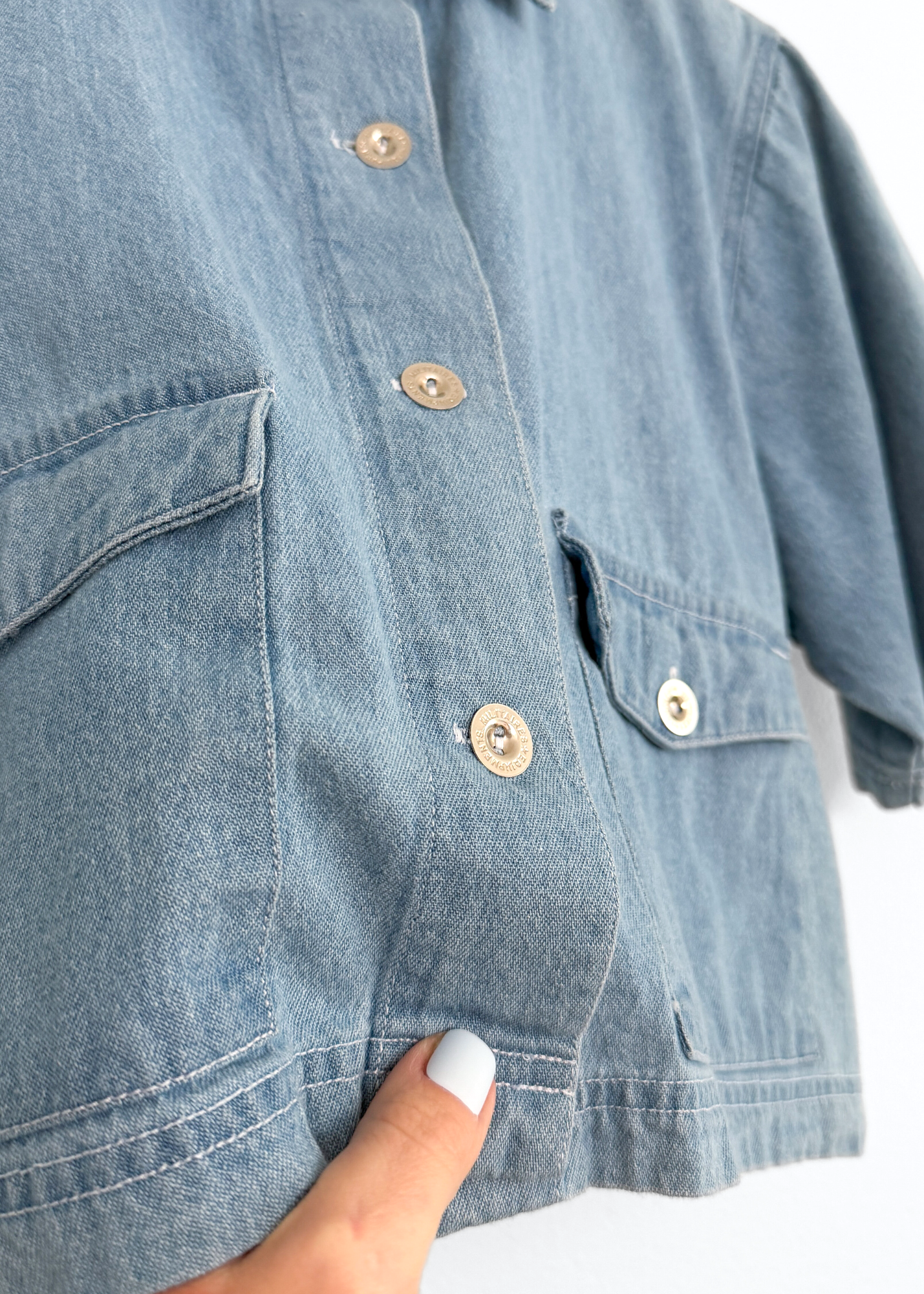 Vintage 90s Ruff Hewn Denim Boxy Crop Top Button Down (M)