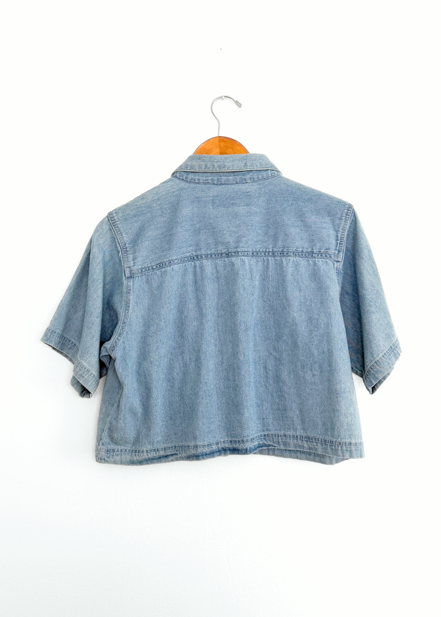 Vintage 90s Ruff Hewn Denim Boxy Crop Top Button Down (M)