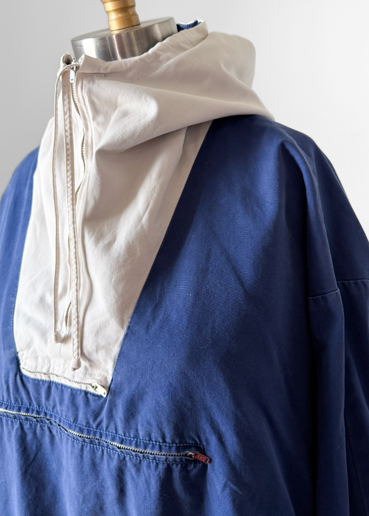 Vintage 90s J.Crew Navy White Two-Tone Anorak Windbreaker Prep Jacket (L)