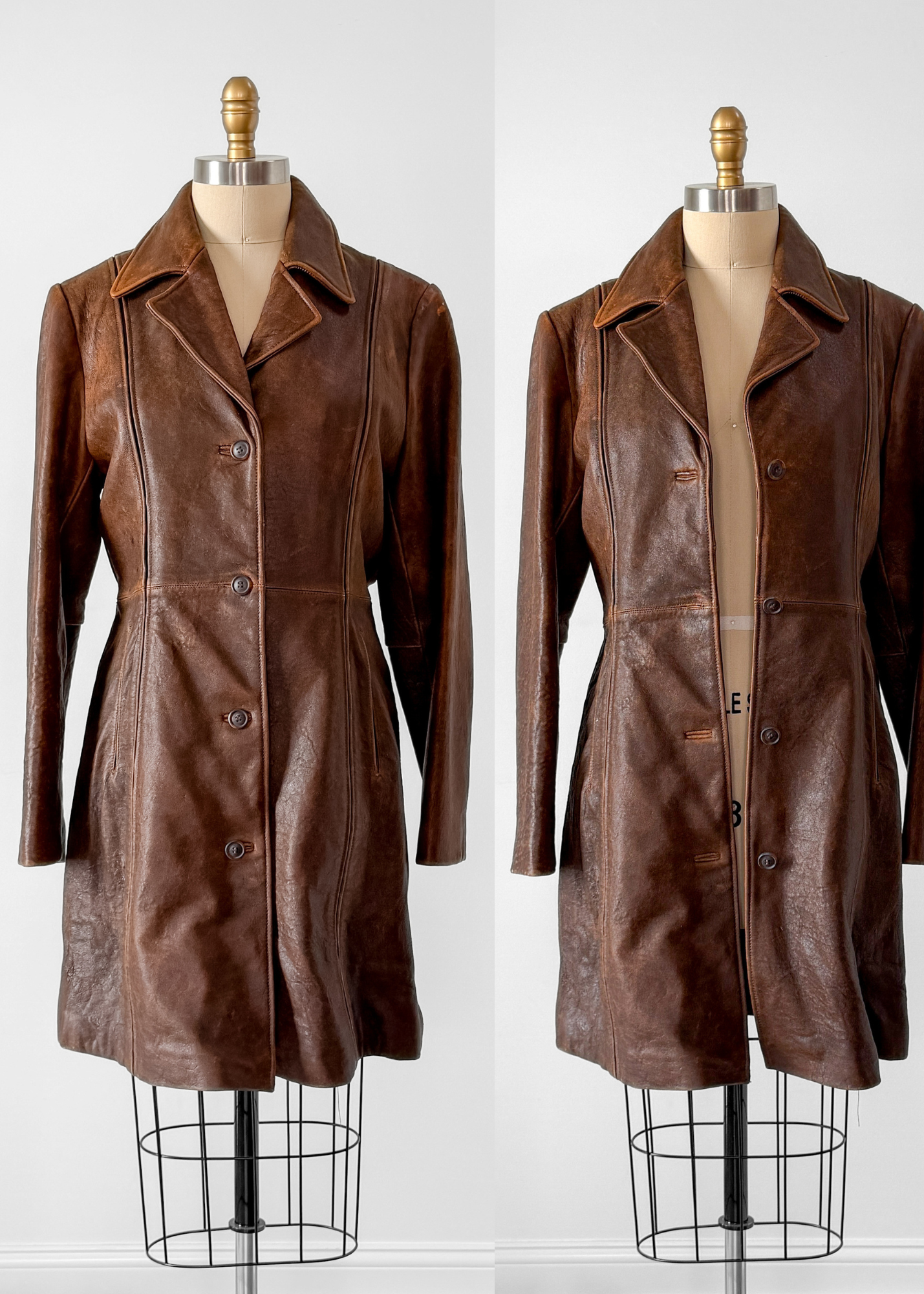 R + O Chestnut Brown Leather Mid Length Tailored Jacket (M)