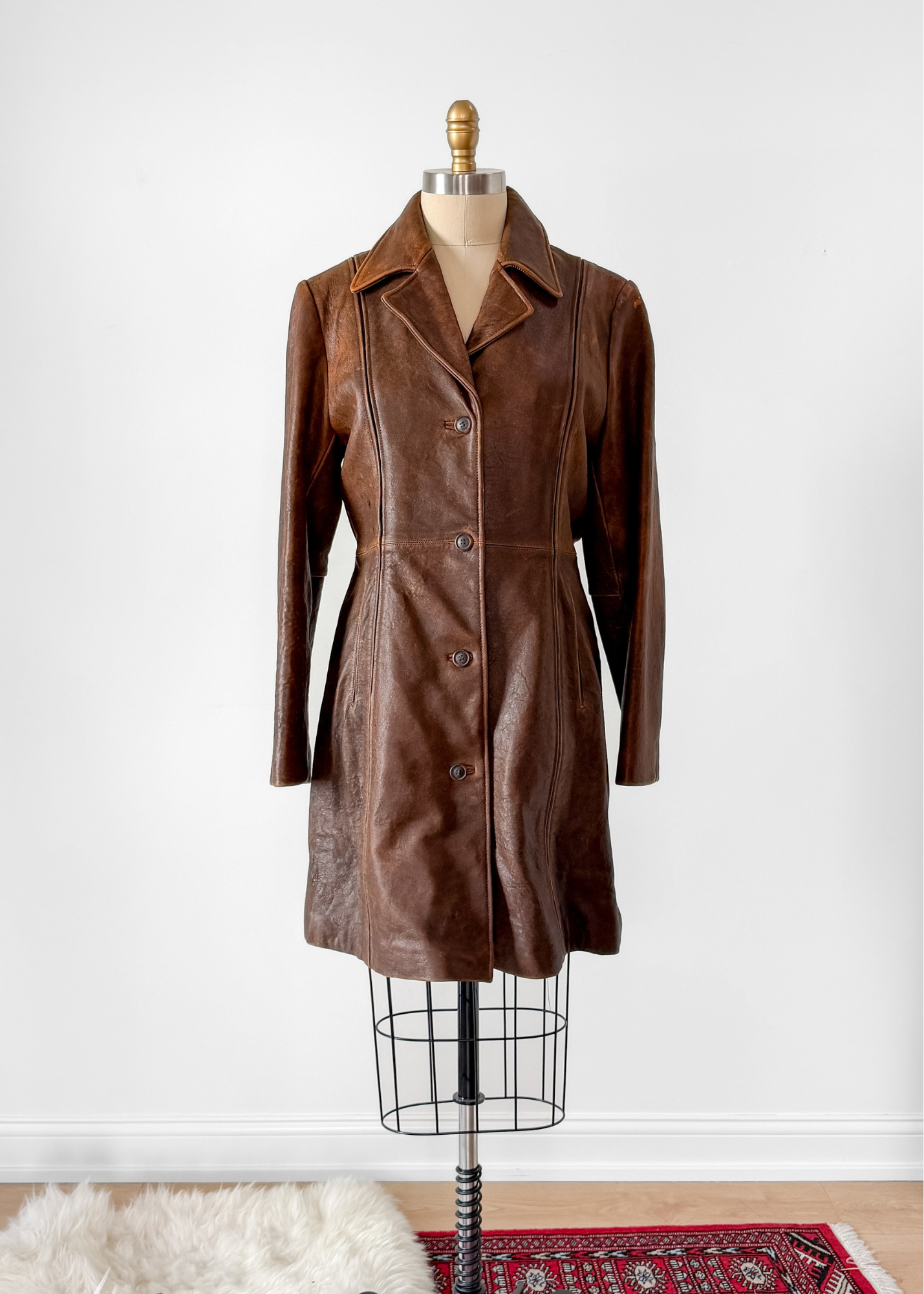 R + O Chestnut Brown Leather Mid Length Tailored Jacket (M)