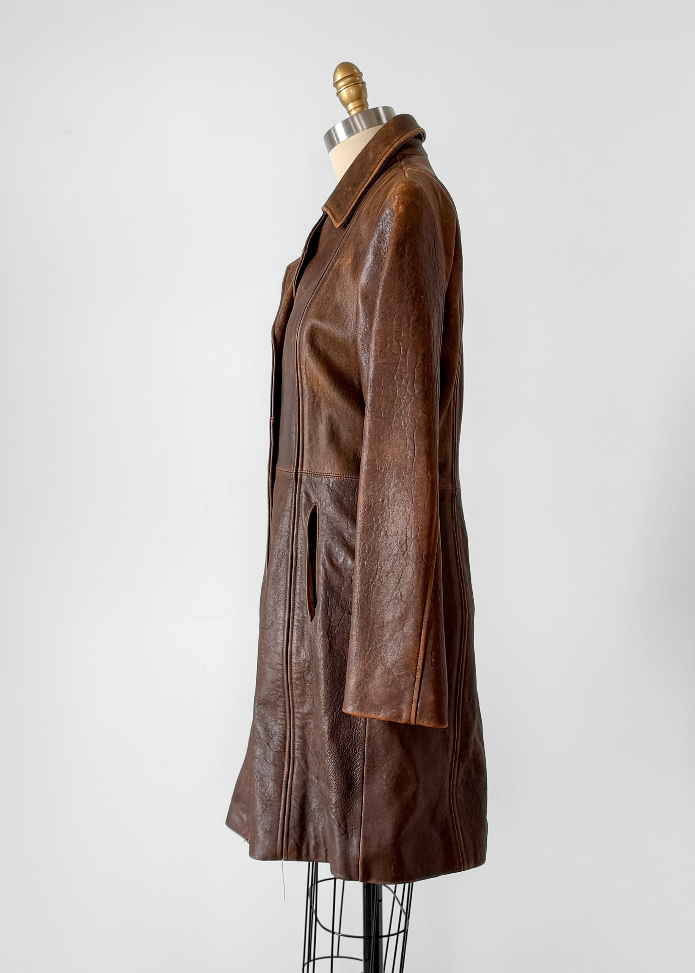 R + O Chestnut Brown Leather Mid Length Tailored Jacket (M)
