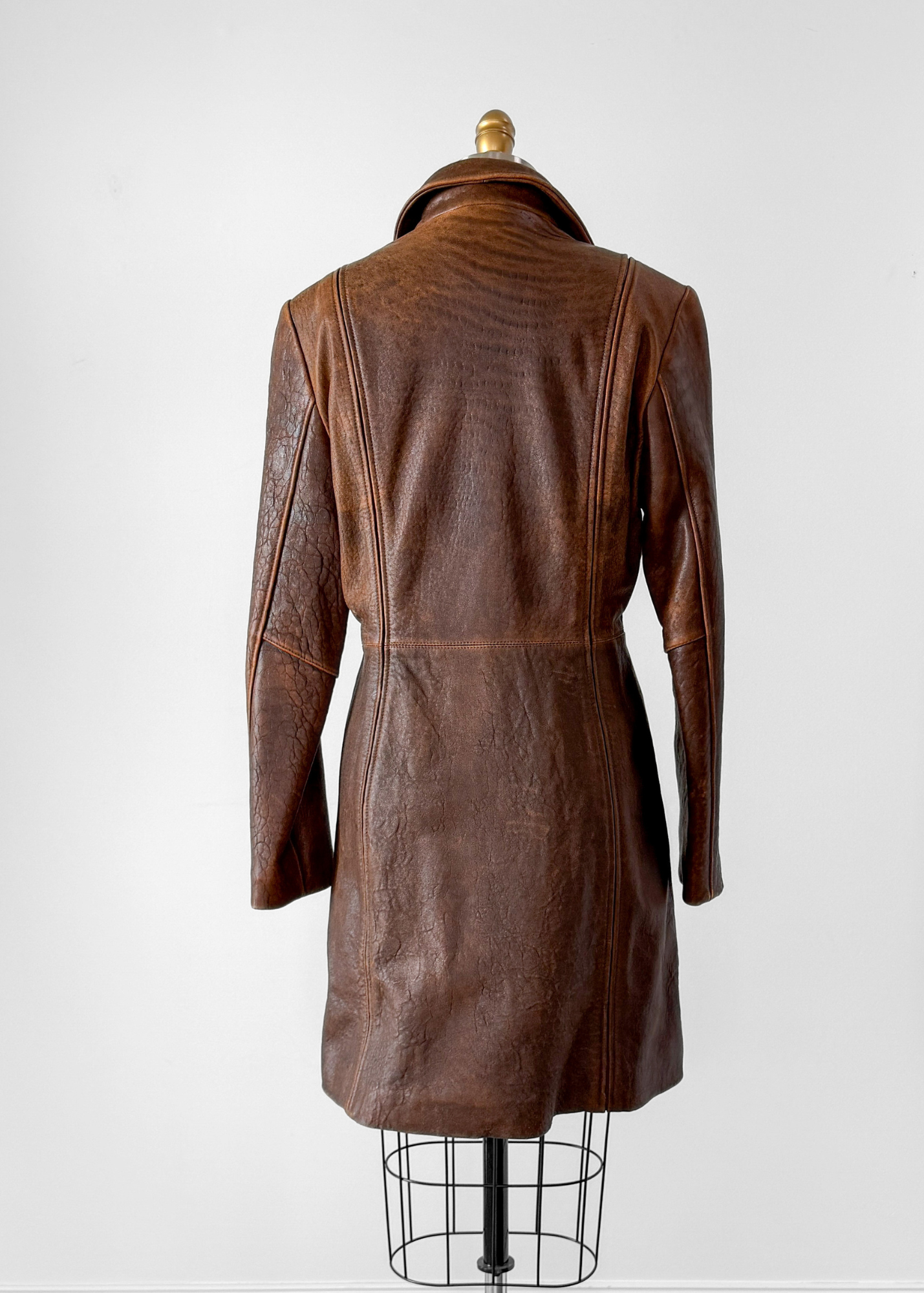 R + O Chestnut Brown Leather Mid Length Tailored Jacket (M)