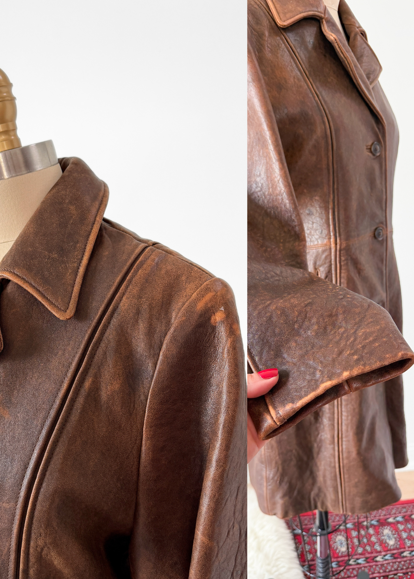 R + O Chestnut Brown Leather Mid Length Tailored Jacket (M)