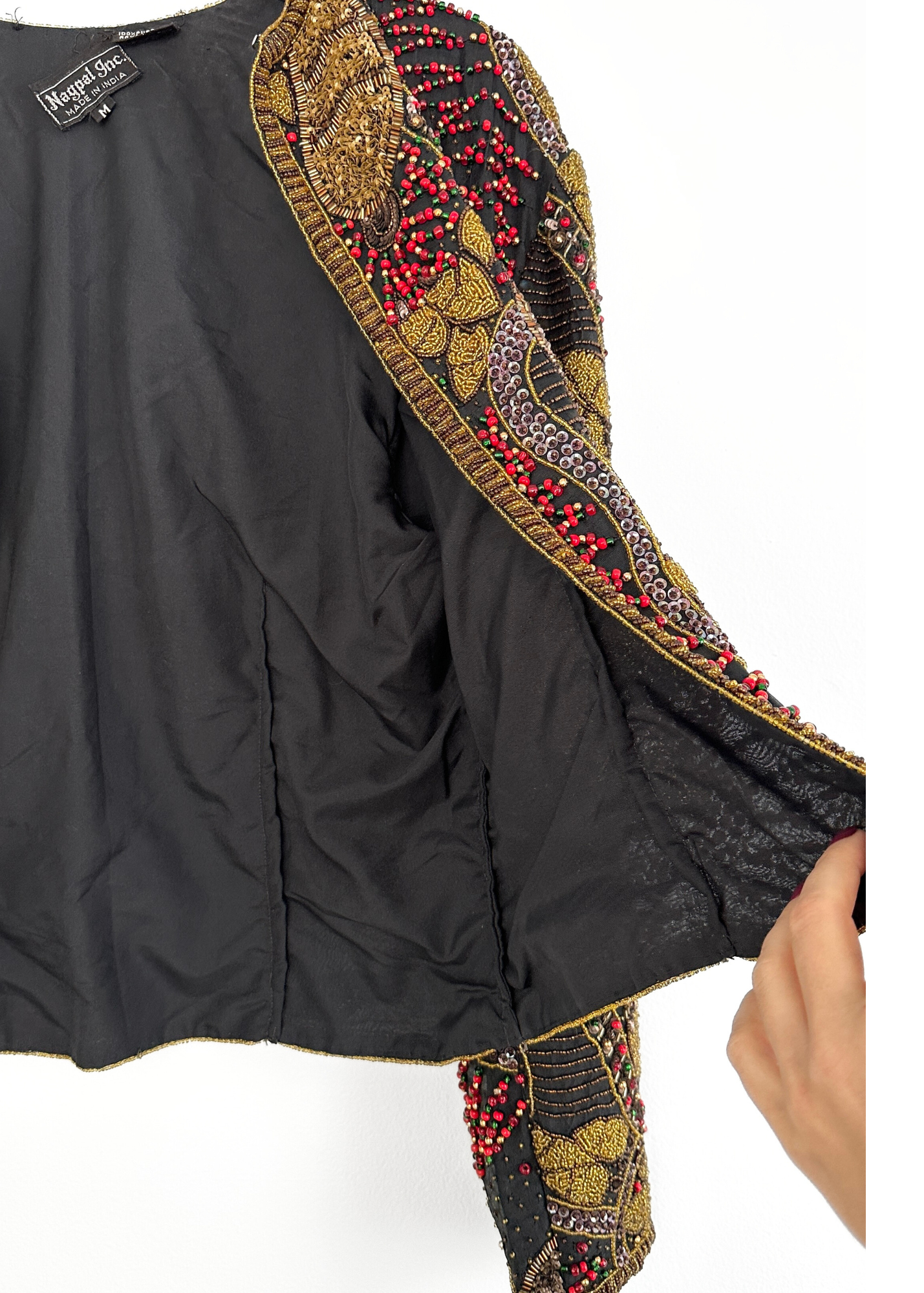 Made in India Heavy Beaded Embroidered Black Silk Jacket (M)