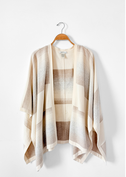 Orvis 100% Cashmere Cream Natural Stripe Knit Shawl