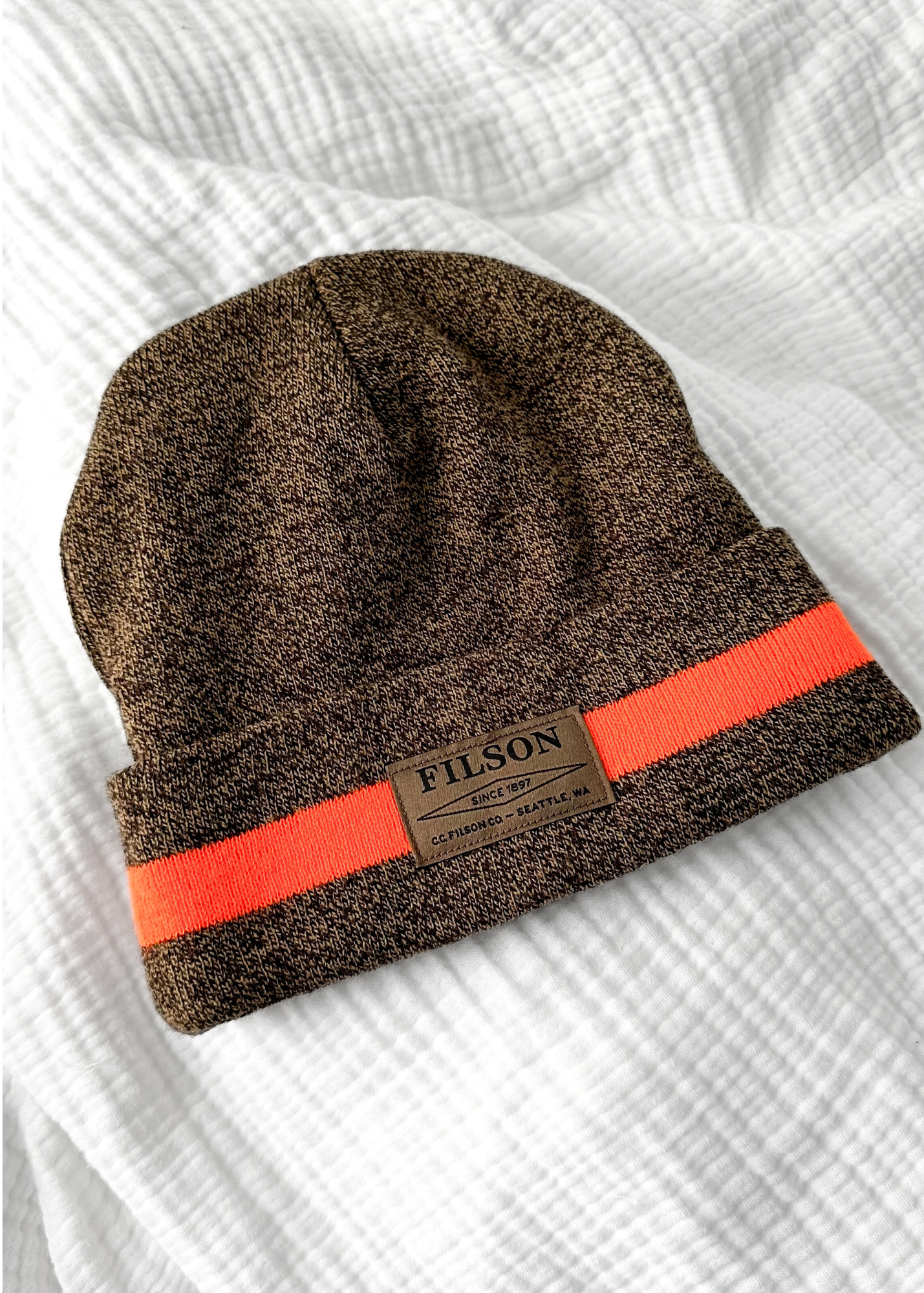 Filson Ballard Watch Cap Beanie Hat in Walnut / Flame
