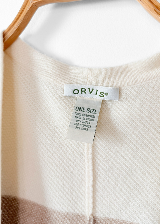 Orvis 100% Cashmere Cream Natural Stripe Knit Shawl