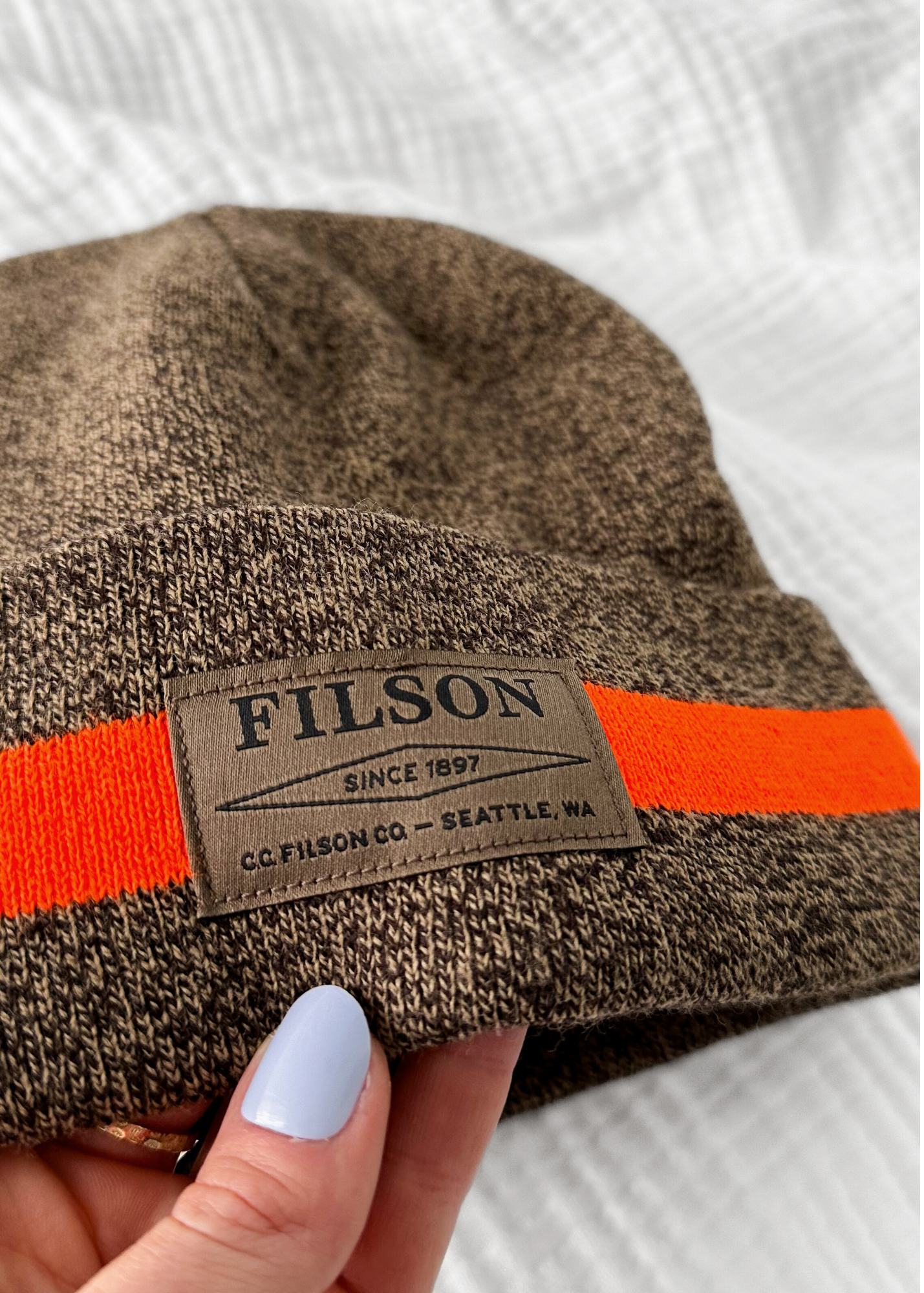 Filson Ballard Watch Cap Beanie Hat in Walnut / Flame