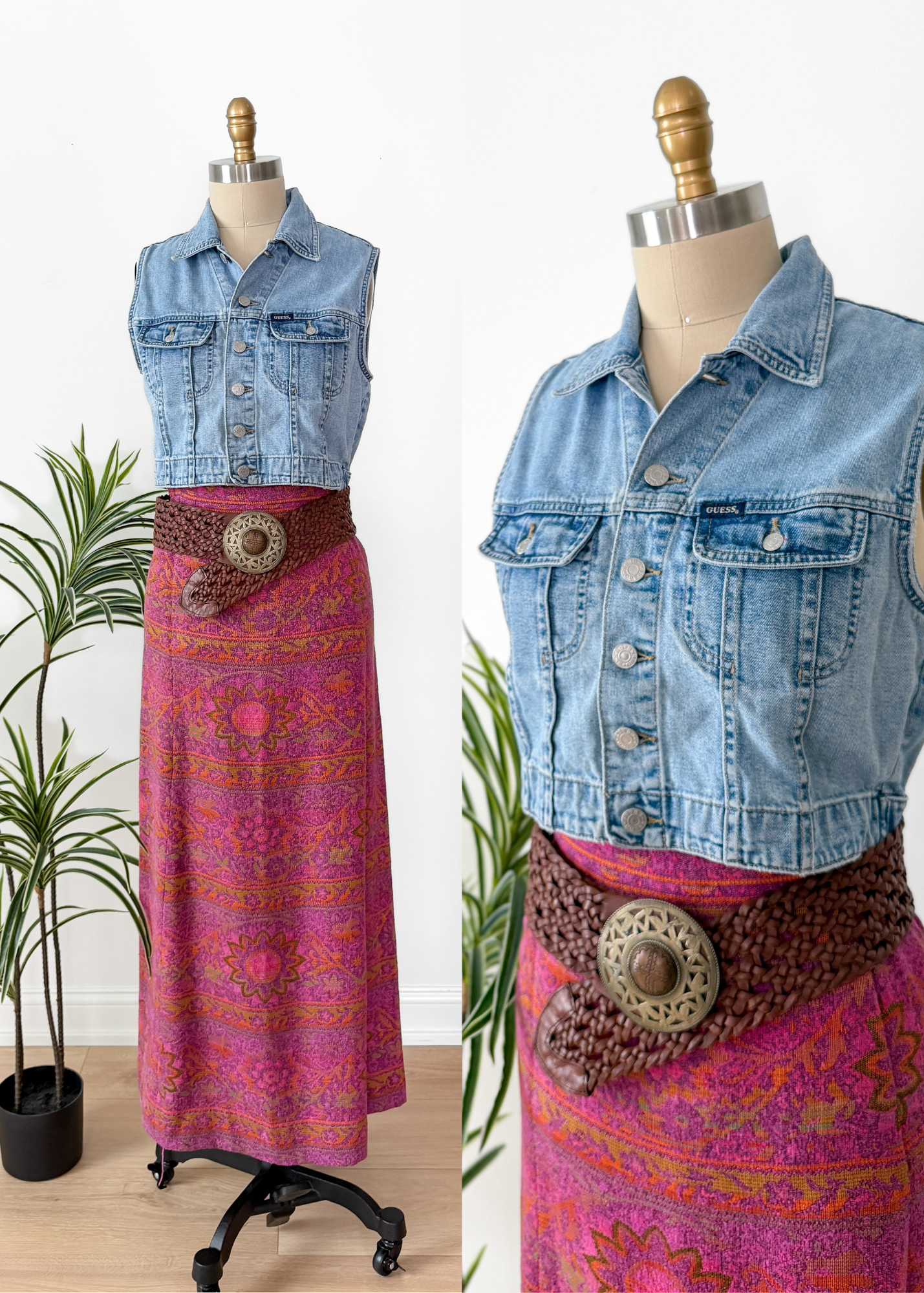 Vintage 70s John Meyer Pink Tapestry Maxi Skirt (S)