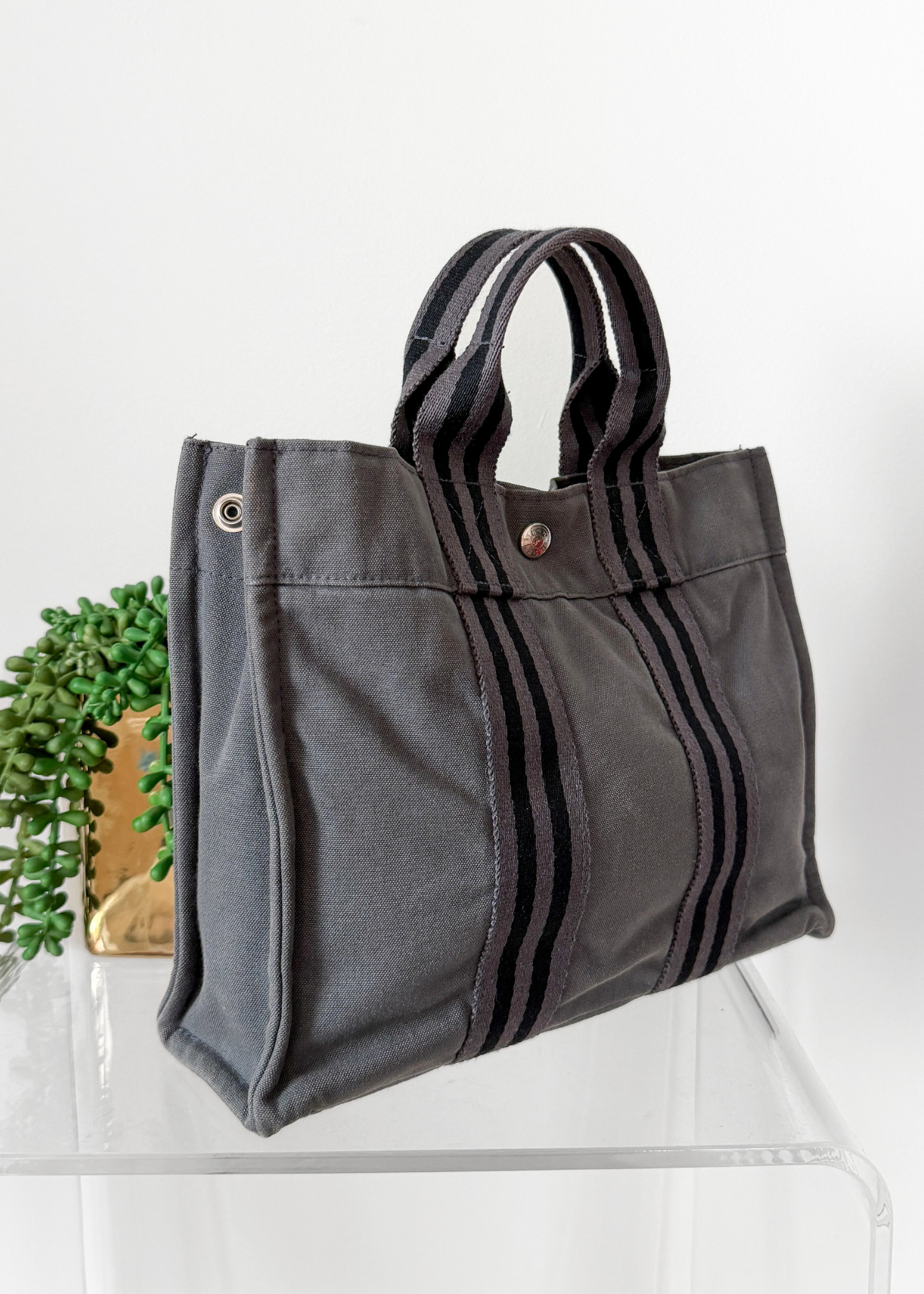 Hermès Fourre Tout Tote Canvas Bag in Graphite Gray